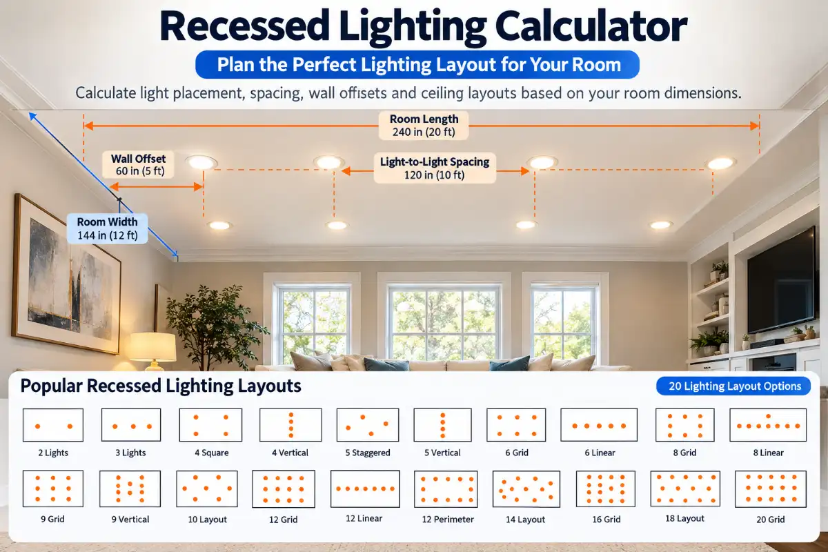 Recessed Lighting Calculator placement and spacing diagram