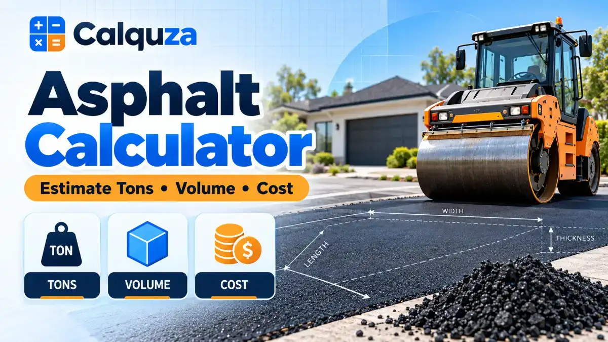 Calquza Asphalt Calculator for estimating asphalt tons, volume, and driveway paving costs
