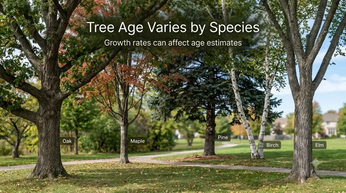 Tree age by species including oak maple pine birch and elm