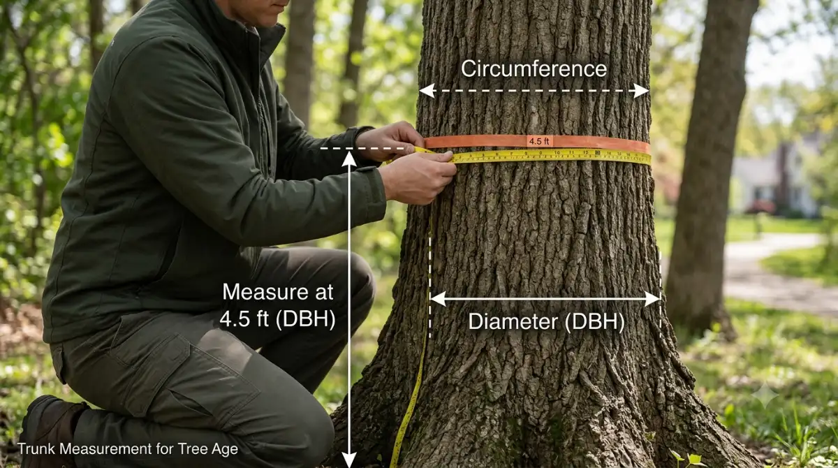 Tree Age Calculator showing how to measure tree diameter at 4.5 feet